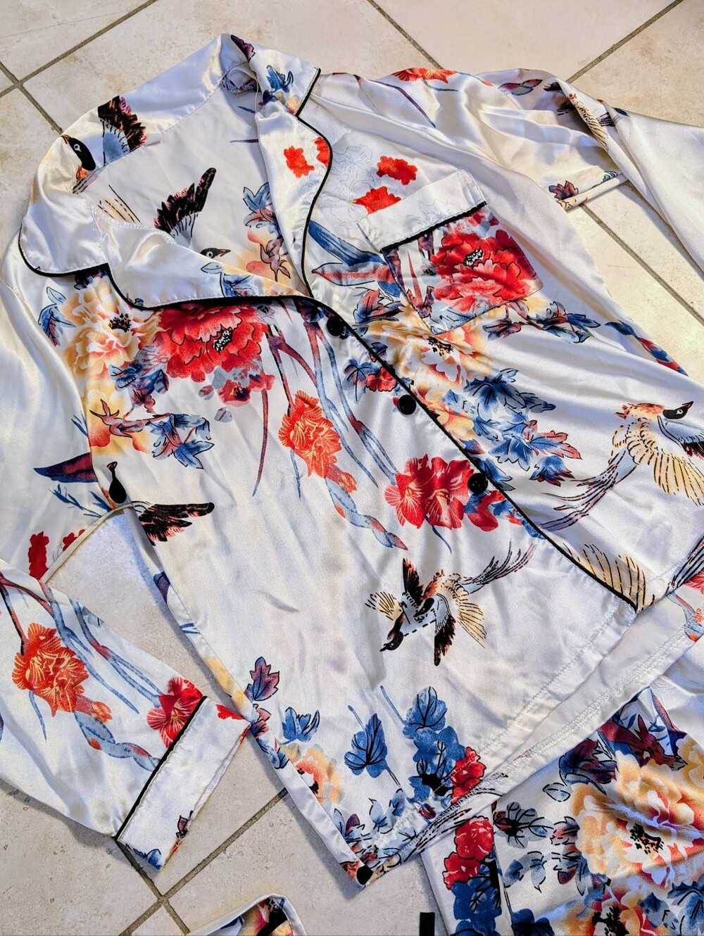 2 Pajama Bundle: Silk-Feel Floral Pants, Short Set & Red Satin Pajama Pant Set